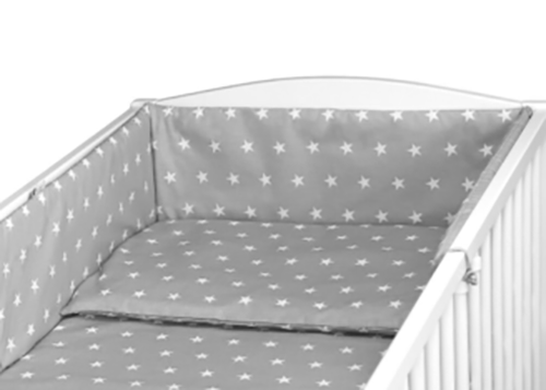 Bedding Set 3Pc Bumper All Around Pillowcase Duvet Cover Fit Cot 120x60cm Small White Stars