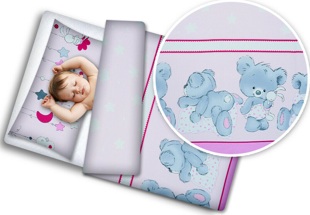 Baby bedding set 2pc 100% cotton pillowcase duvet cover 70x80cm - Cuddle bear pink