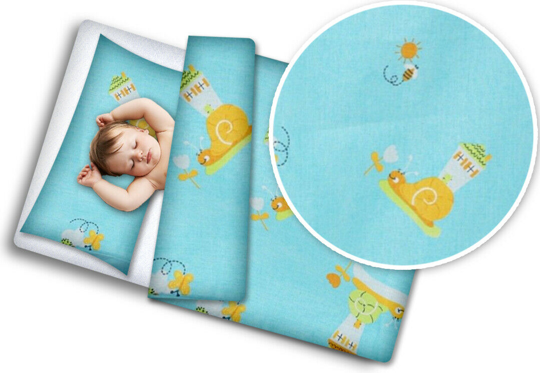Baby Bedding Set 4Pc 100% Cotton 135x100cm Pillow Duvet Fit Cot Bed - Blue Snails