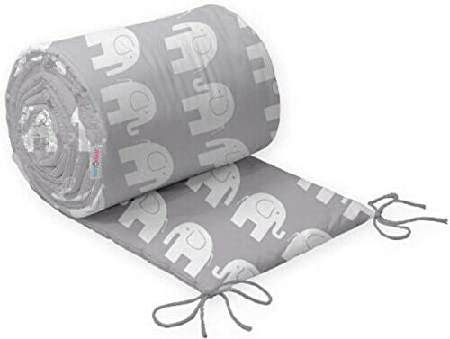 Baby 3Pc Bedding Set Cotton Pillow Duvet Bumper Fit Cot 120x60 Elephants On Grey - MyHappy Baby