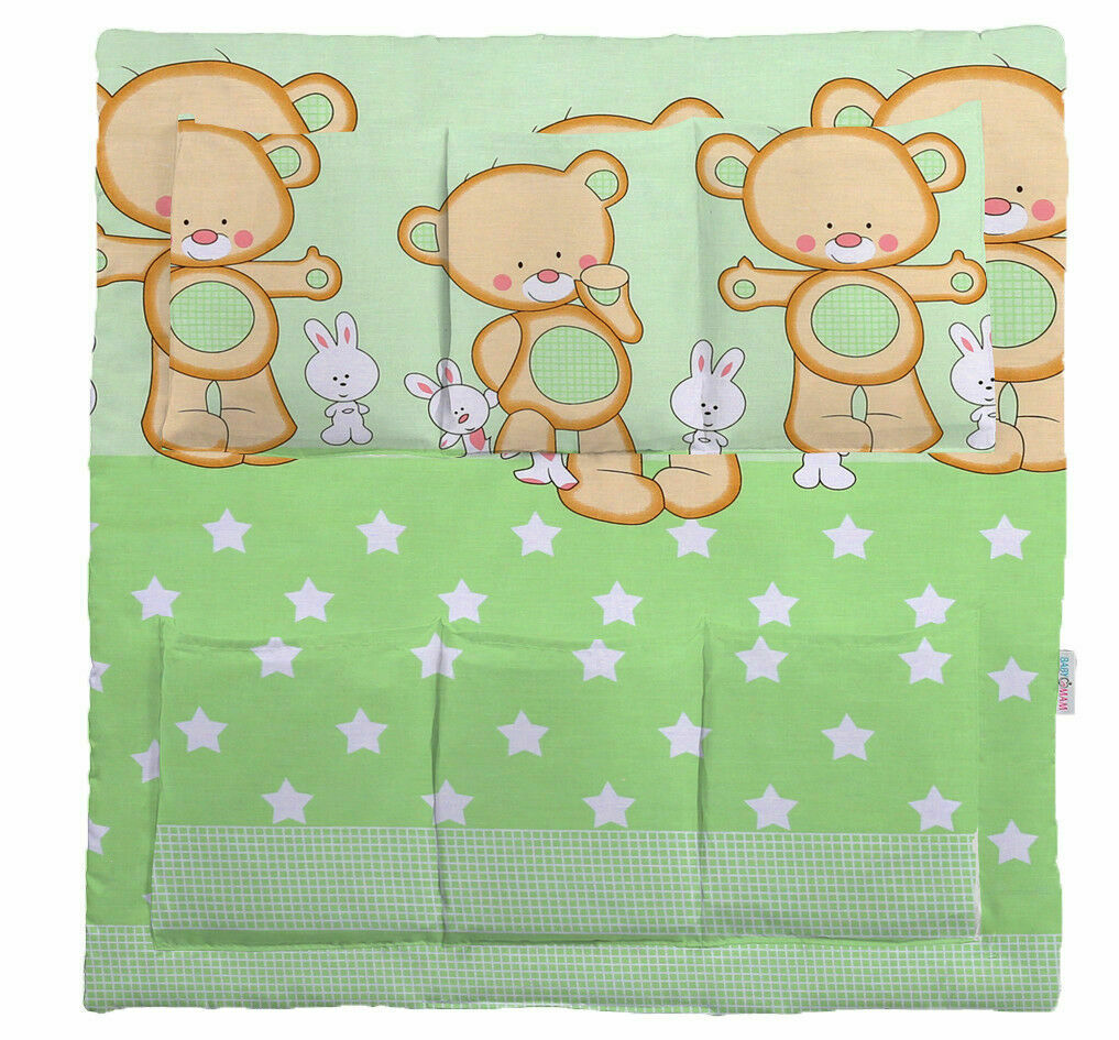 Cot Tidy Organiser Bed Nursery Hanging Storage 6 Pocket Cotton Bear Bunny Green