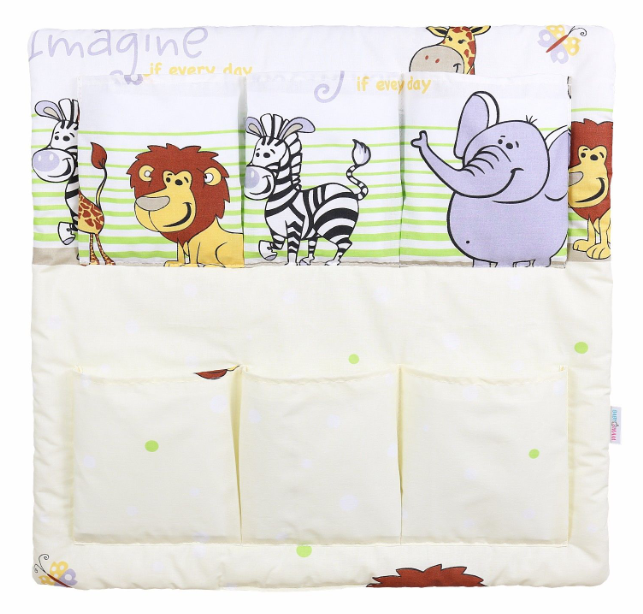 Cot Tidy Organiser Bed Nursery Hanging Storage 6 Pockets Safari Green
