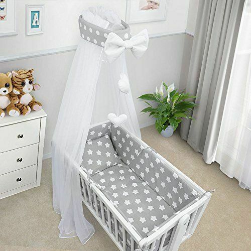 Baby 3Pc Bedding Set Cotton Pillow Case/Duvet Cover/Bumper 70x80cm Big White Stars