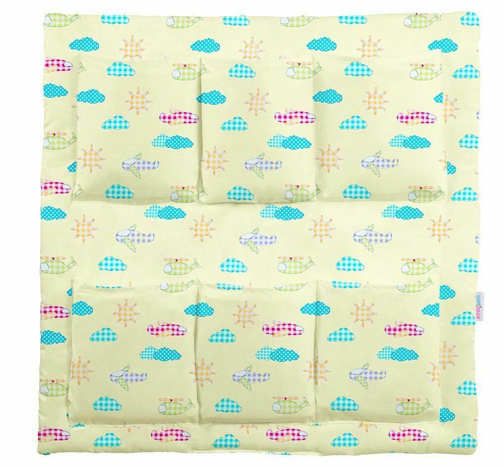 Cot Tidy Organiser Bed Nursery Hanging Storage 6 Pocket 100% Cotton Planes Cream