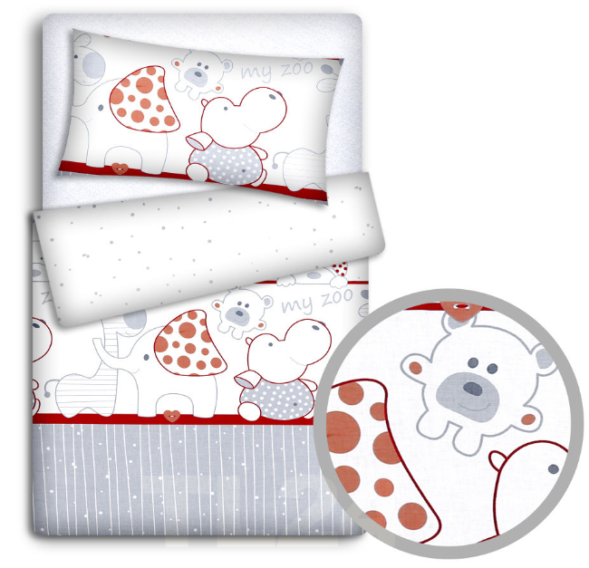 Baby Bedding Set 70X80cm Pillow Duvet 4Pc Fit Crib Zoo Red - MyHappy Baby