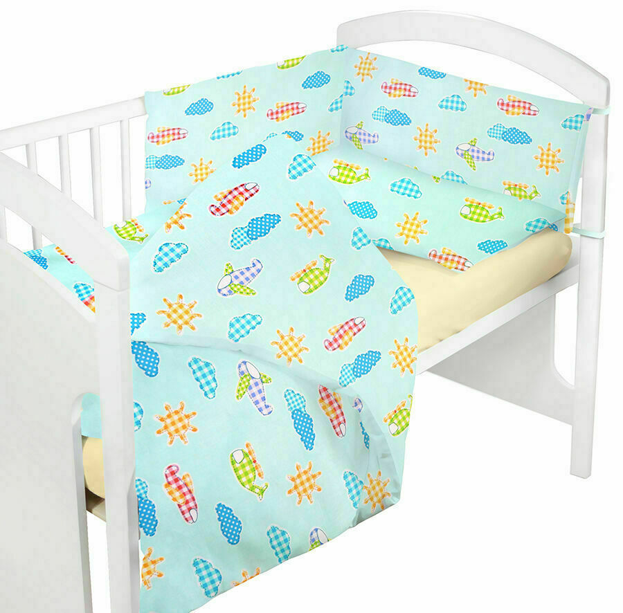 Baby bedding set 2pc 100% cotton pillowcase duvet cover 135x100cm - Planes Turquoise - MyHappy Baby
