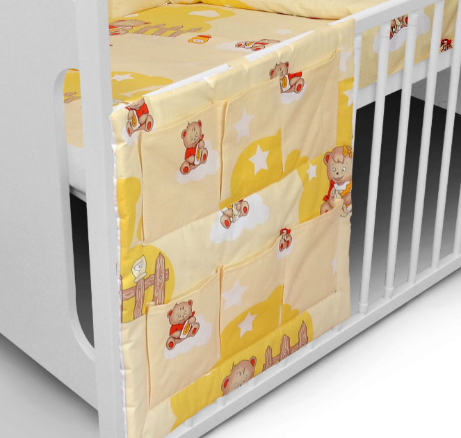 Teddy Cloud Peach Cot Tidy Organiser Bed Nursery Hanging Storage 6 Pockets