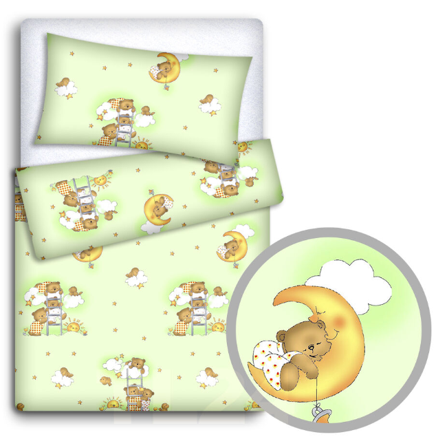 Baby Bedding Set 120x90cm Pillow Duvet 4Pc Fit Cot Ladder Green