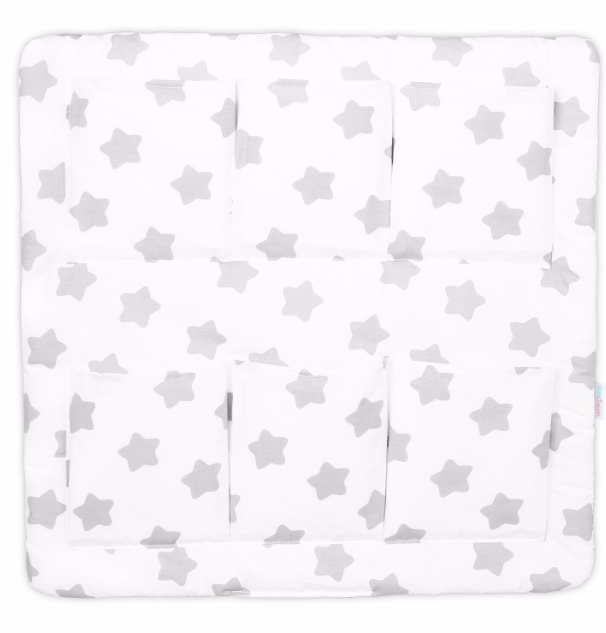 Cot Tidy Organiser Bed Nursery Hanging Storage 6 Pockets Big Grey Stars On White