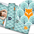 Baby bedding set 2pc 100% cotton pillowcase duvet cover 70x80cm fit crib - Fox in forest turquoise