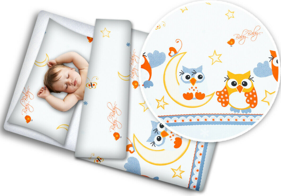 Baby Owls Moon Grey 4Pc Bedding Set + Pillow & Duvet 70x80cm To Fit Crib