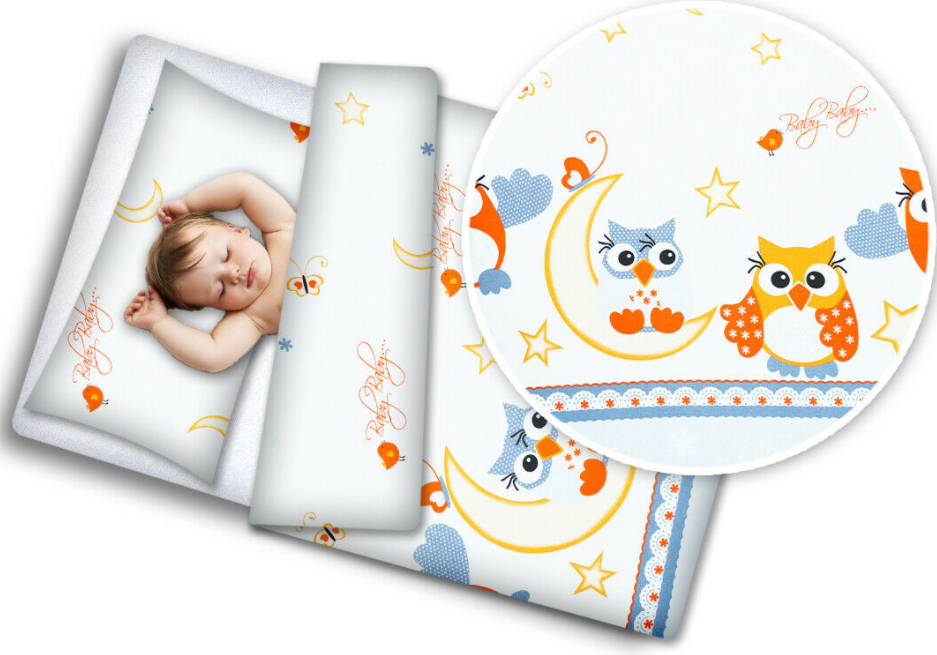 Baby Owls Moon Grey 4Pc Bedding Set + Pillow & Duvet 70X80cm To Fit Crib