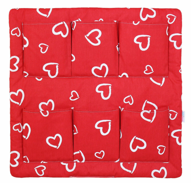 Cot Tidy Organiser Bed Nursery Hanging Storage 6 Pockets White Hearts On Red