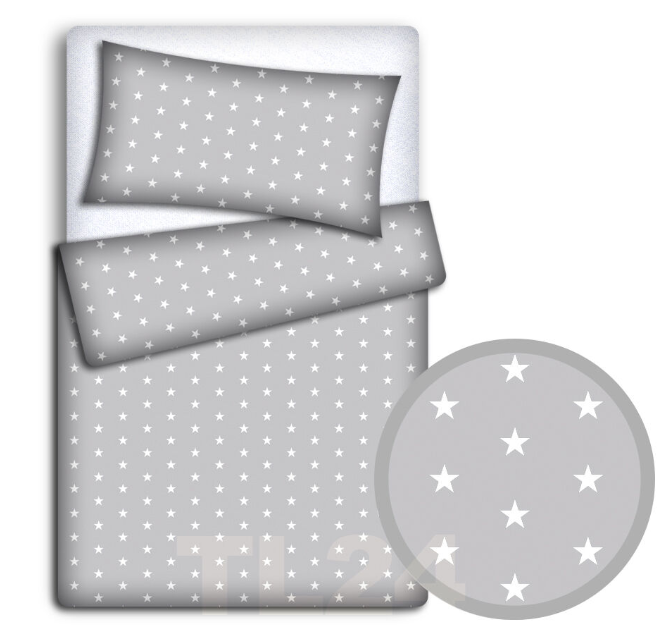 Baby Bedding Set 70X80cm Pillow Duvet 4Pc Fit Crib Small White Stars On Grey