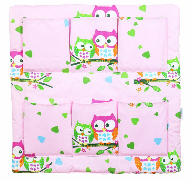 Cot Tidy Organiser Bed Nursery Hanging Storage 6 Pockets Owls Pink