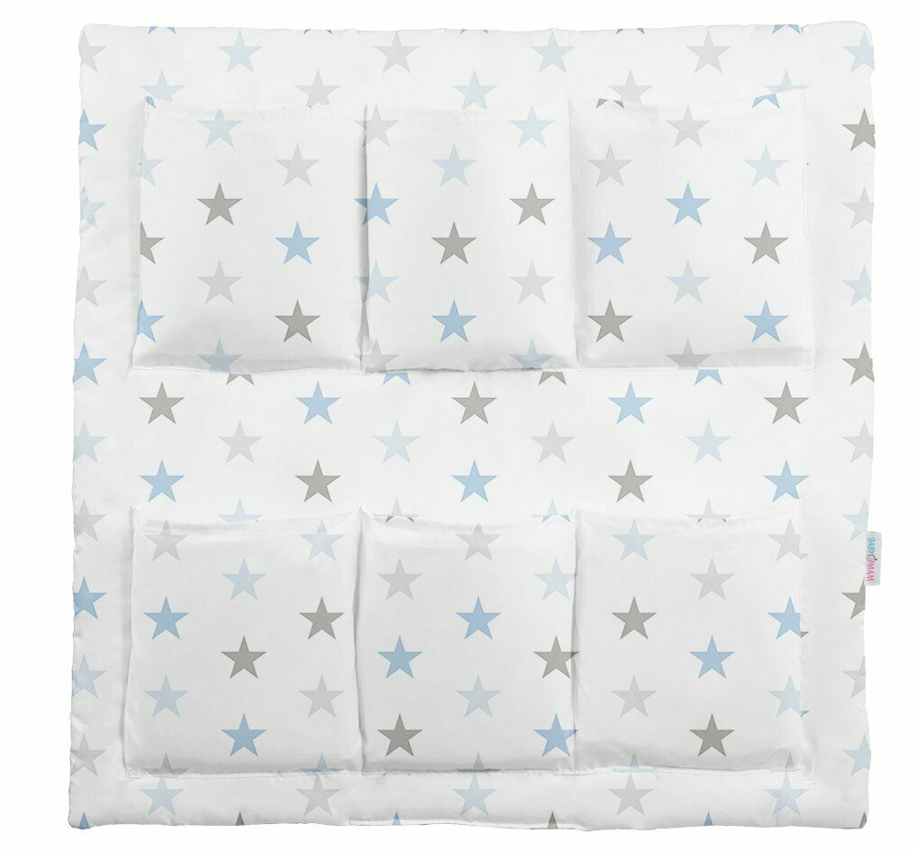 Cot Tidy Organiser Bed Nursery Hanging Storage 6 Pockets Grey Blue Stars