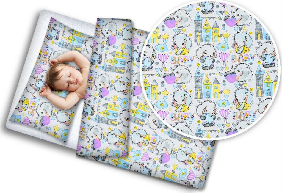 Baby Little Elephant 4Pc Bedding Set + Pillow & Duvet 70X80cm To Fit Crib