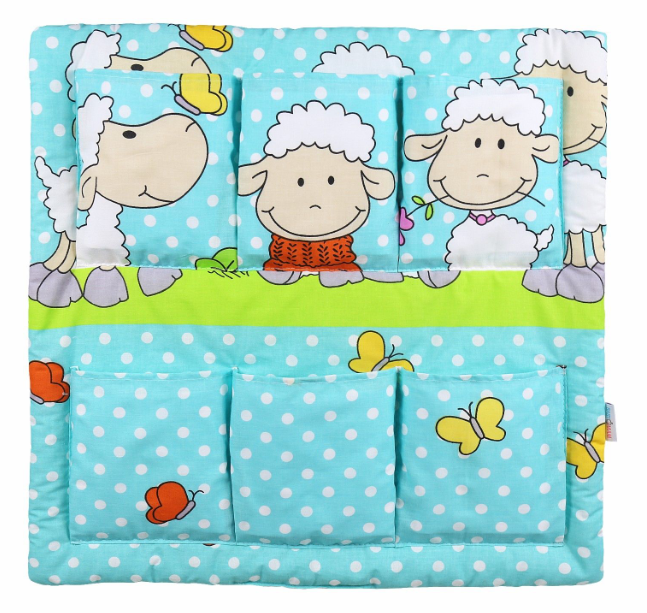 Cot Tidy Organiser Bed Nursery Hanging Storage 6 Pocket  Sheep Turquoise