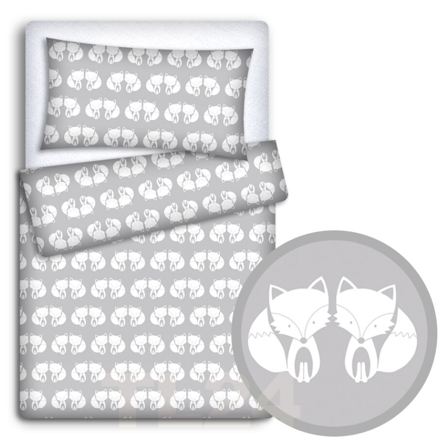 Baby Bedding Fit Crib Set 70X80cm Pillowcase Duvet Cover 2Pc Fox Grey