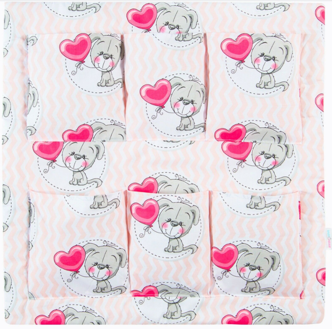 NURSERY HANGING STORAGE 6 POCKETS COT TIDY ORGANISER Puppy Chevron Pink
