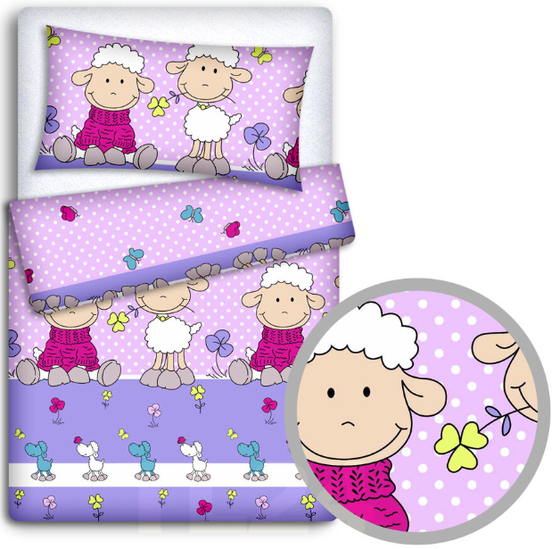Baby Bedding Set 120x90cm Pillow Duvet 4Pc Fit Cot Sheep Pink