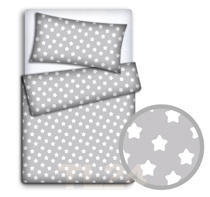 Baby Bedding Set 120X90 Pillowcase Duvet Cover 2Pc Fit Cot Big White On Grey - MyHappy Baby