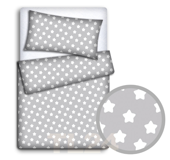 Baby Bedding Set 120X90 Pillowcase Duvet Cover 2Pc Fit Cot Big White On Grey