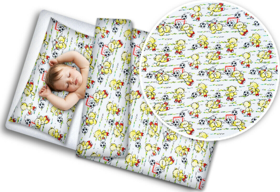 Football Teddy Bear Baby 4Pc Bedding Set + Pillow & Duvet 70x80cm To Fit Crib