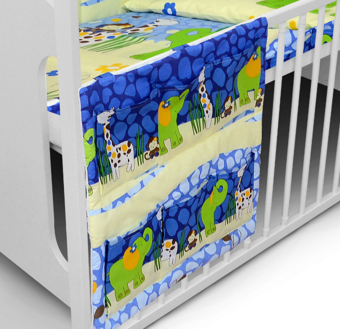 Cot Tidy Organiser Bed Nursery Hanging Storage 6 Pockets Monkey Blue