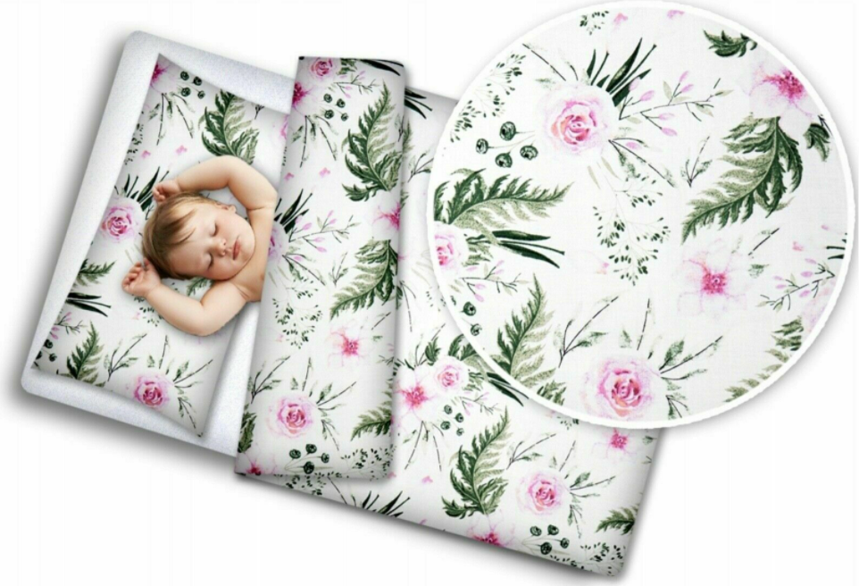 Baby 4Pc Garden Flowers Bedding Set + Pillow & Duvet 70X80cm To Fit Crib
