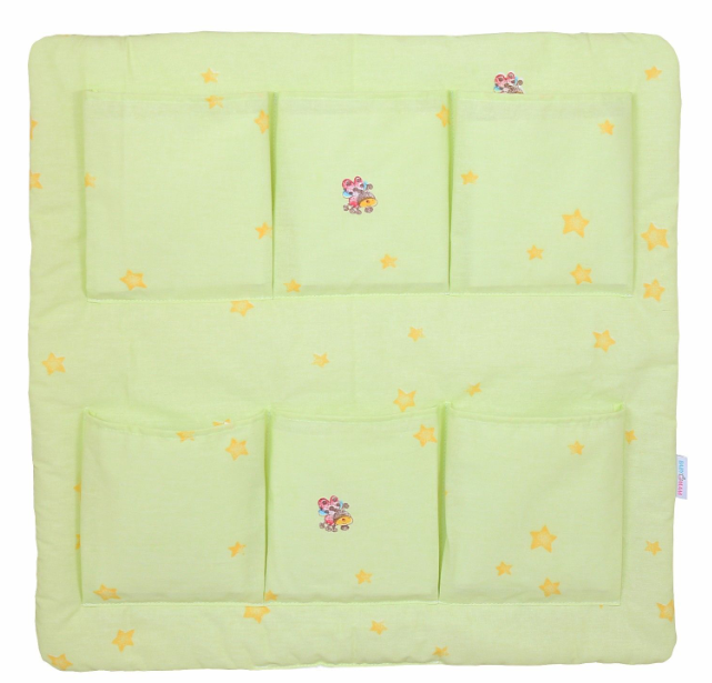 Cot Tidy Organiser Bed Nursery Hanging Storage 6 Pockets Bees Green