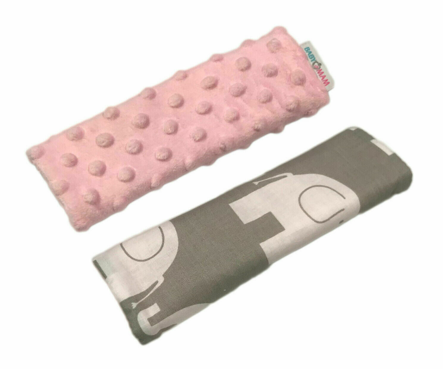 Dimple  Belt Cover Car Seat Pram Pad Shoulder Strap 2Pc Pink/ Elephant Grey