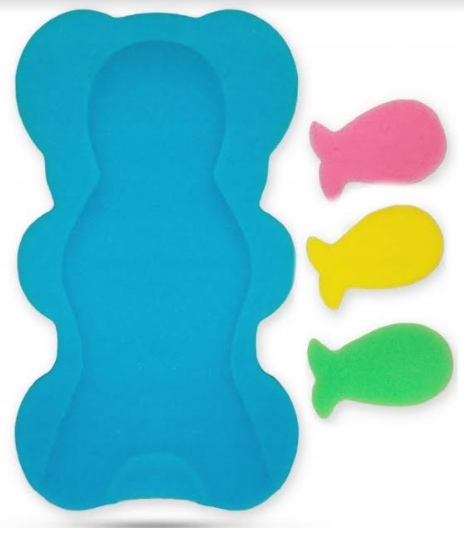 Baby Bath Sponge + 3 Small Sponges Safety Support Comfort Soft Safe Foam Blue - MyHappy Baby