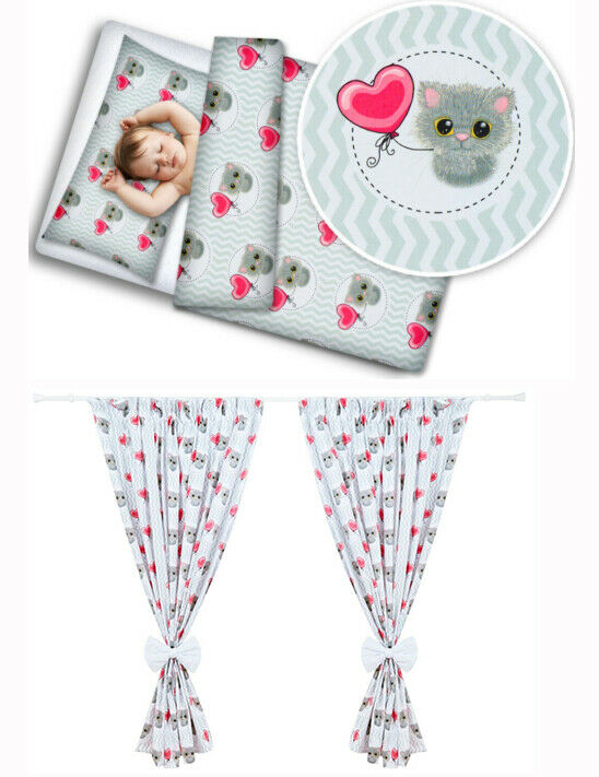 Nursery 2Pc Crib Bedding Set With Matching Curtains For Bedroom Cat Chevron Grey - MyHappy Baby