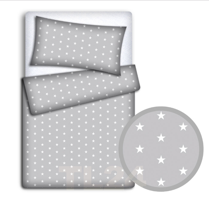 Baby Bedding Set 120X90 Pillowcase Duvet Cover 2Pc Fit Cot  White Stars On Grey - MyHappy Baby