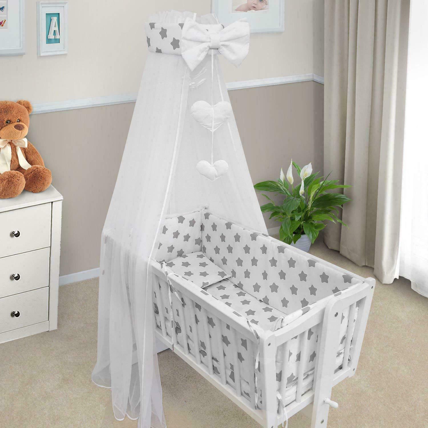 Baby 3Pc Bedding Set Pillow Case/Duvet/Bumper 70X80 Big Grey Stars On White