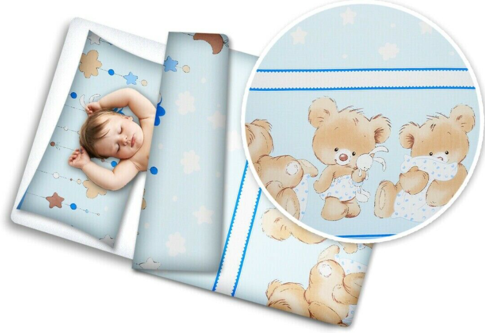 Baby 4Pc Bedding Set With Pillow And Duvet Nursery 120X90cm Cuddle Bear Blue