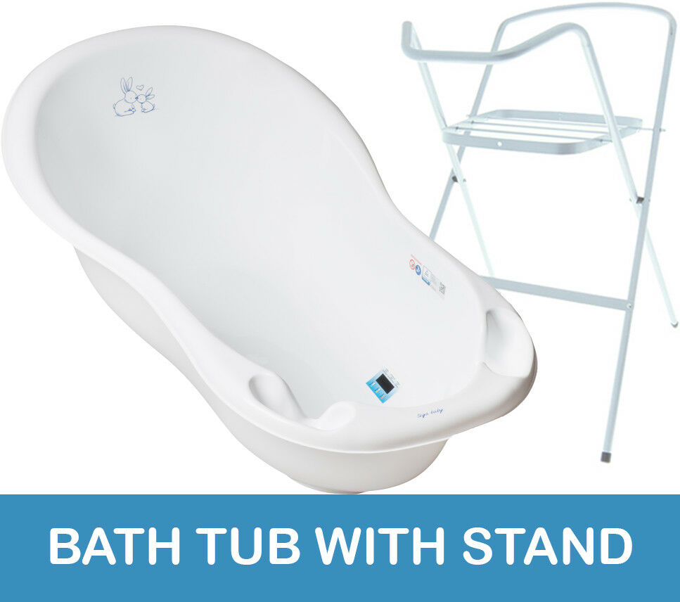 Baby Bath Tub 102cm Thermomether Drain Bunny White + White Stand