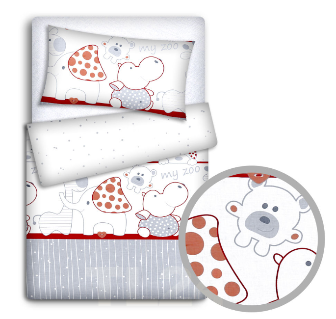 Baby Bedding Set 120x90 Pillowcase Duvet Cover 2Pc Fit Cot 120x60 Zoo Red - MyHappy Baby
