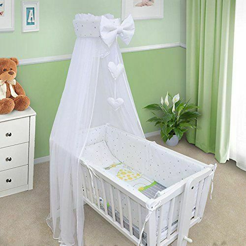 Baby Cot Bedding Set - 10 Piece Including Cot Bumper, Pillow, Duvet and Canopy to Fit 90x40cm Crib My Zoo Green - 100% Cotton