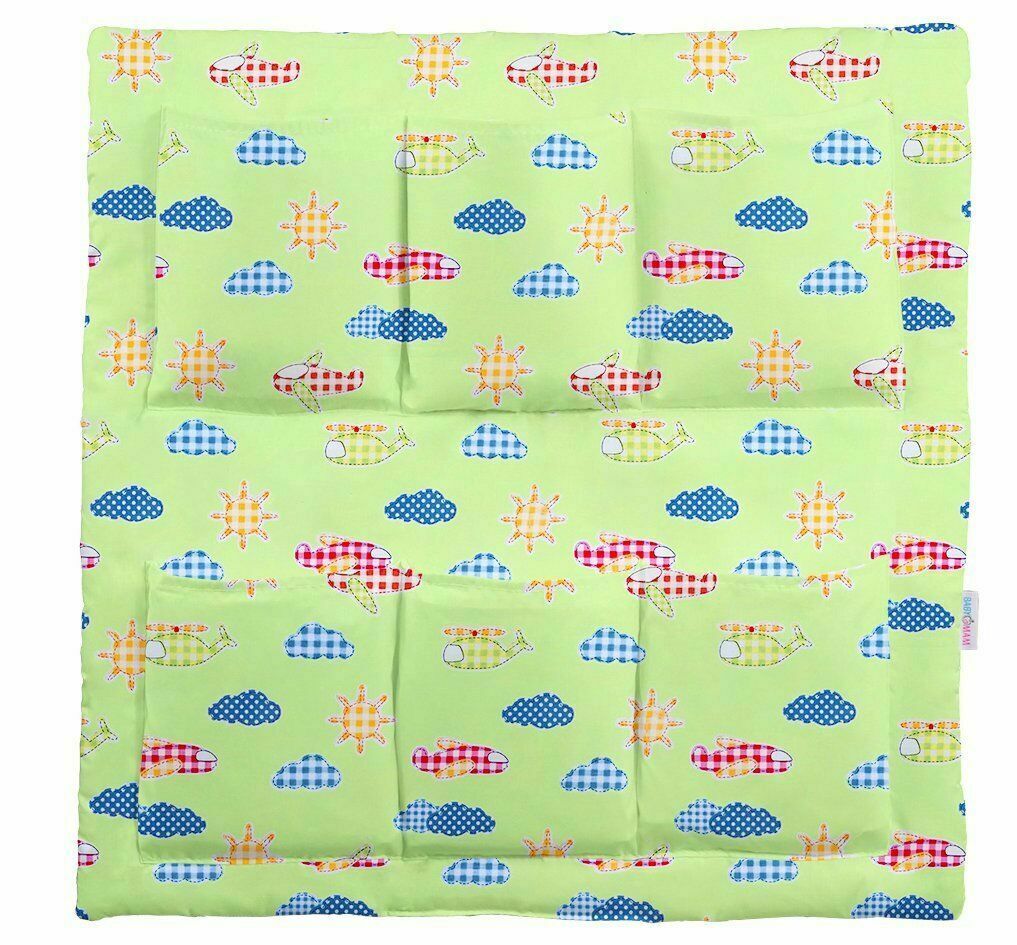 Cot Tidy Organiser Bed Nursery Hanging Storage 6 Pocket 100% Cotton Planes Green