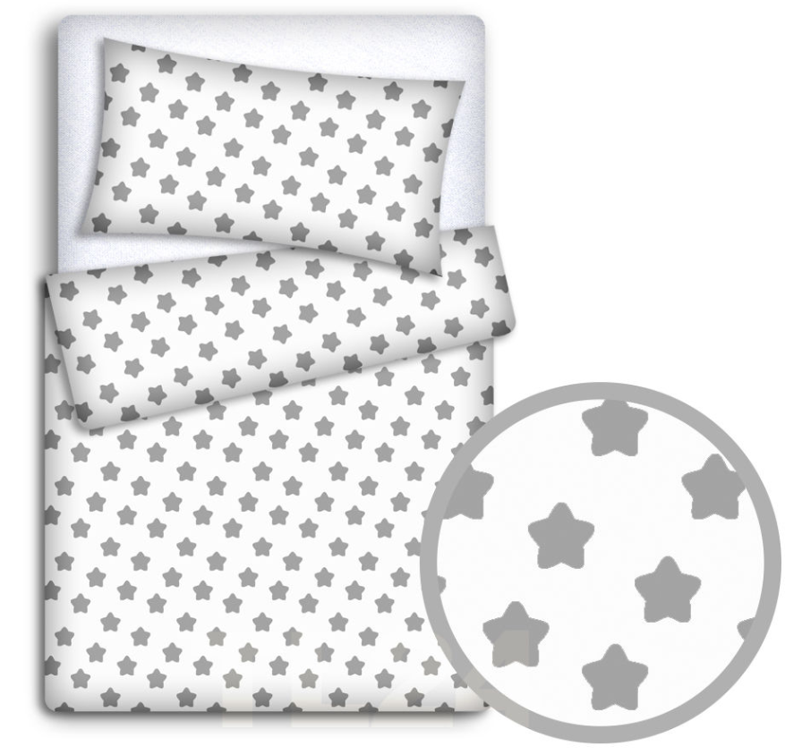 Baby Bedding Fit Crib Set 70X80cm Pillowcase Duvet Cover 2Pc Grey Stars On White