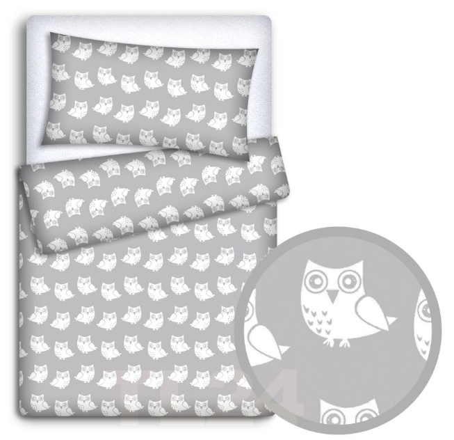 Baby Bedding Fit Cotbed 135X100cm Pillowcase Duvet Cover 2Pc Owls Grey - MyHappy Baby
