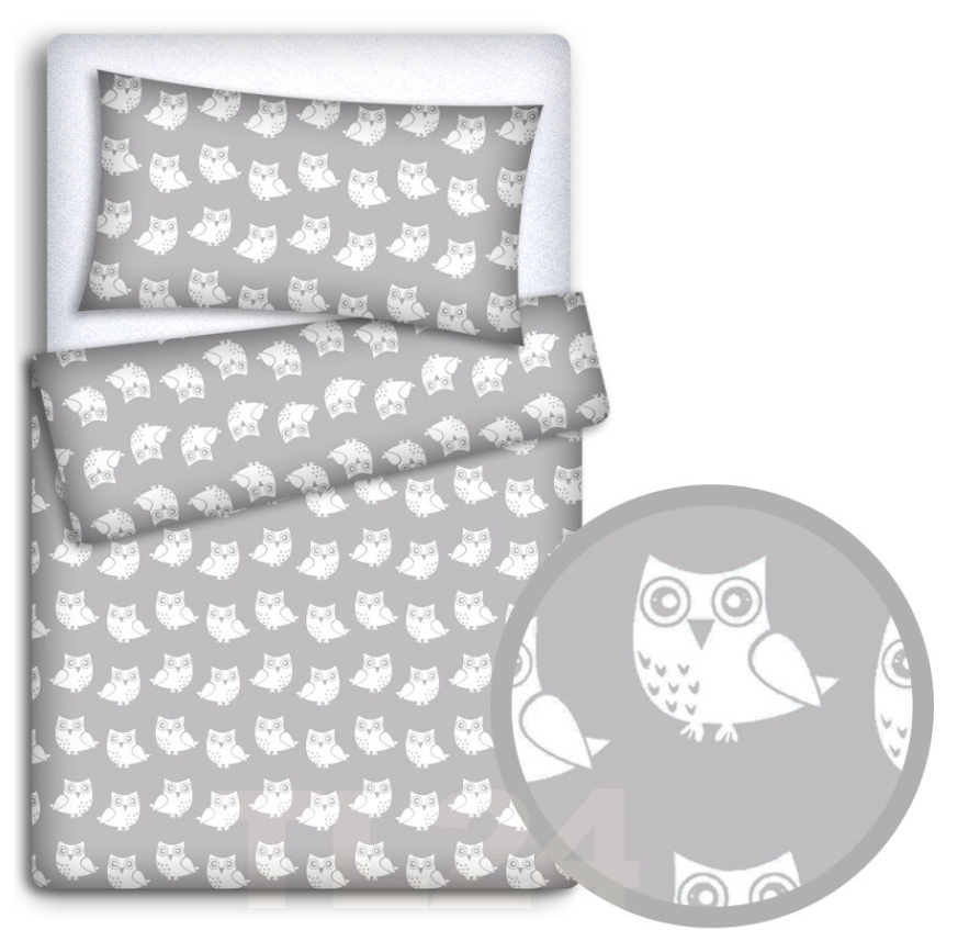 Baby Bedding Fit Crib Set 70X80cm Pillowcase Duvet Cover 2Pc Owls Grey
