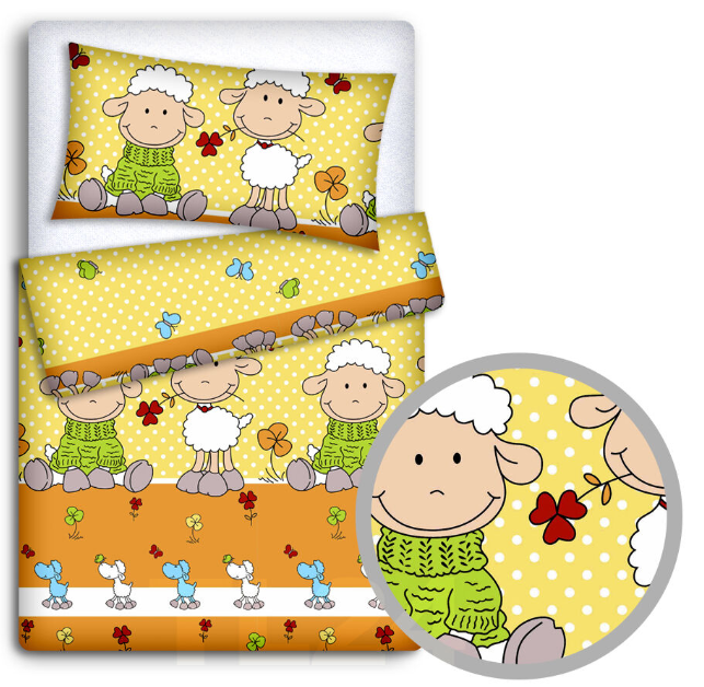 Baby Bedding Fit Crib Set 70X80cm Pillowcase Duvet Cover 2Pc Sheep Yellow
