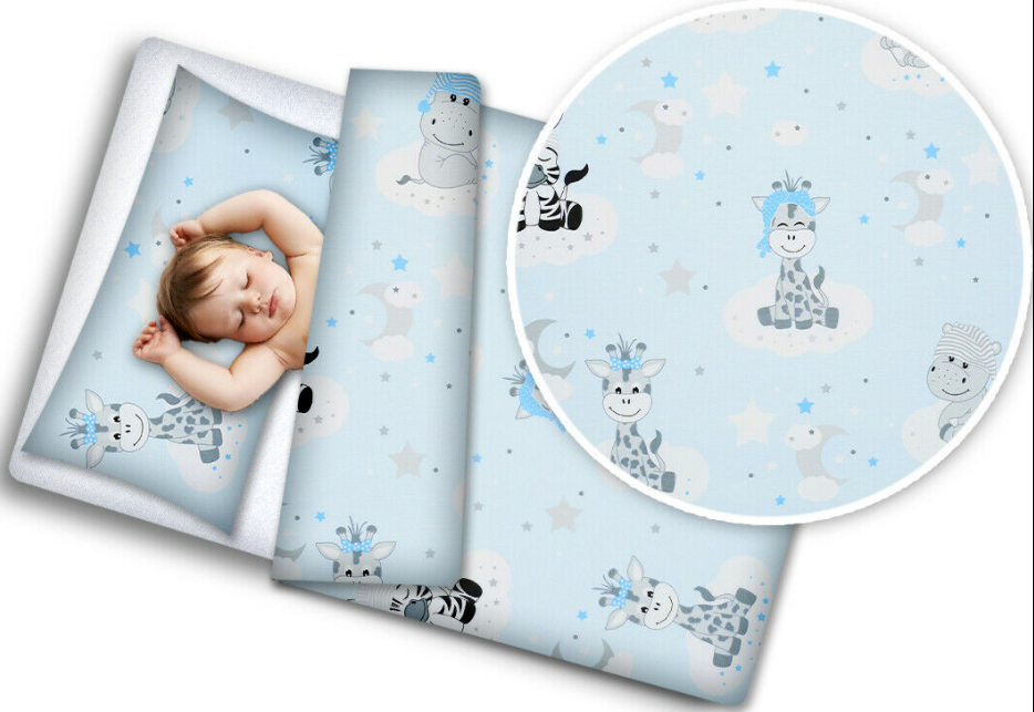 Baby 4Pc Bedding Set + Pillow & Duvet 70X80cm To Fit Crib Sweet Animals Blue