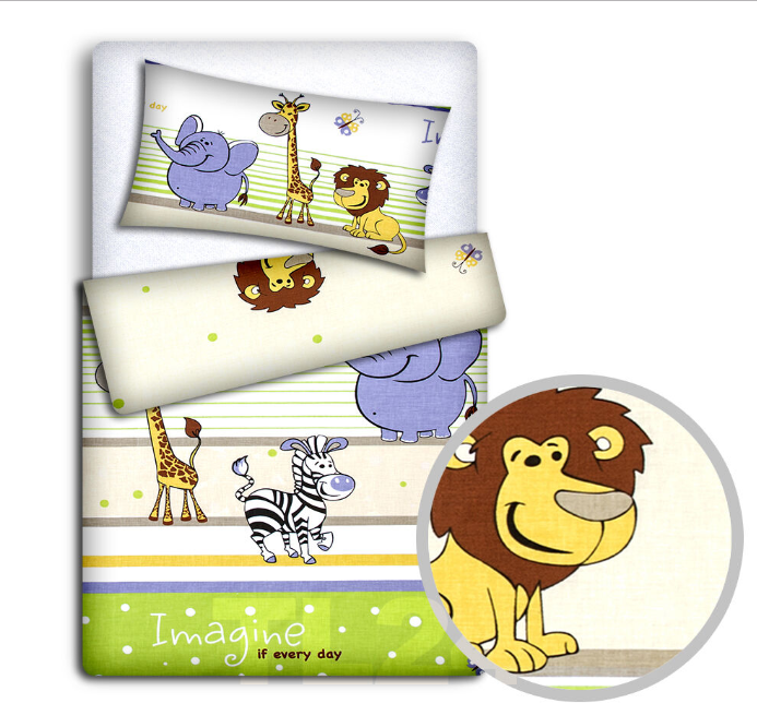 Baby Bedding Set 120X90 Pillowcase Duvet Cover 2Pc Fit Cot 120X60 Safari Green - MyHappy Baby