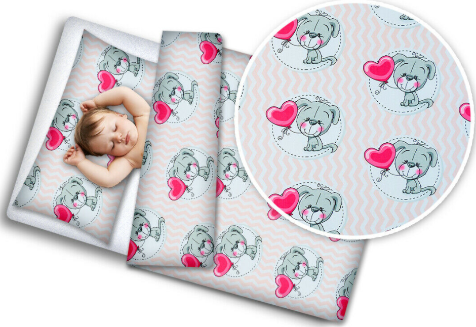 Baby bedding set 2pc 100% cotton pillowcase duvet cover 70x80cm fit crib - Puppy Chevron Pink