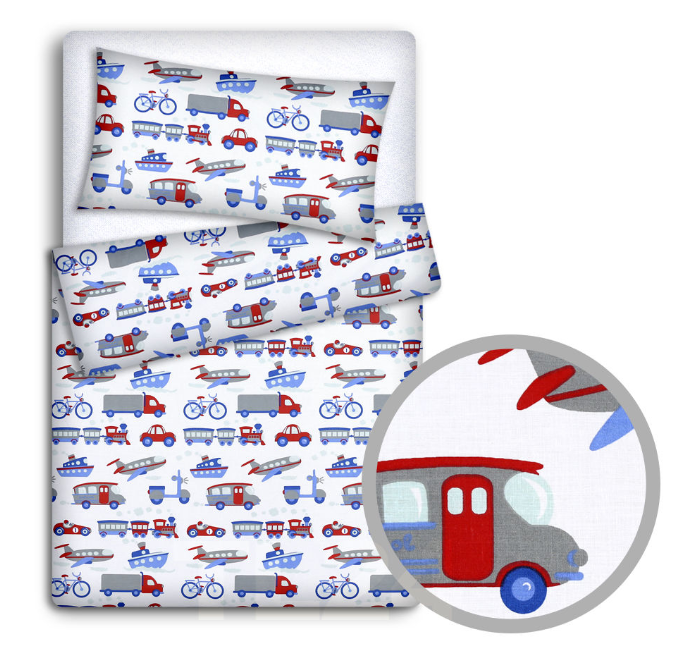 Baby Bedding Set 120X90 Pillowcase Duvet Cover 2Pc Fit Cot 120X60 Vehicles - MyHappy Baby