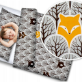 Fox In Forest Grey Baby 4Pc Bedding Set + Pillow & Duvet 70X80cm To Fit Crib